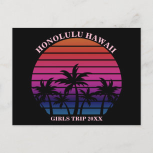 Carte Postale Voyage de filles à la plage tropicale rose noir pe