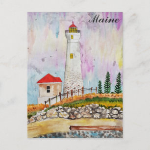 Carte Postale Voyage en aquarelle du phare de Maine Coast