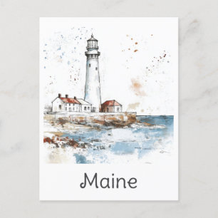 Carte Postale Voyage en aquarelle du phare de Maine Coast