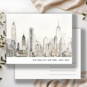 Carte Postale Voyage en aquarelle minime New York City Skyline