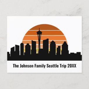 Carte Postale Voyage en famille personnalisé Seattle Skyline Sun