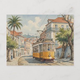Carte Postale Voyage en tramway jaune à Lisbonne Portugal