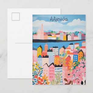 Carte Postale Voyage Esthétique Peinture Ville Aarhus Danemark