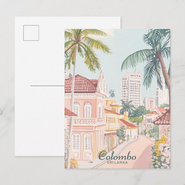 Carte Postale Voyage Illustration de Colombo Sri Lanka Gouache (Devant / Derrière)