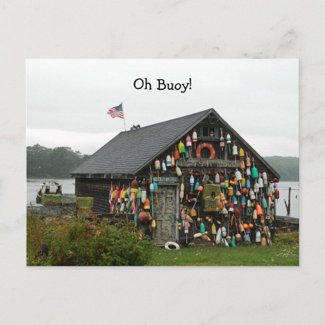 Carte Postale Voyage Maine Bouées de homard Oh Bouée vue cabane  (Devant)