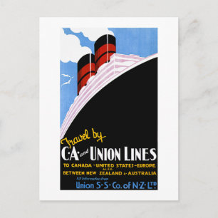 Carte Postale Voyage par C et A et par Union Lines