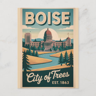 Carte Postale Voyage Rétro à Boise Idaho Ville des Arbres