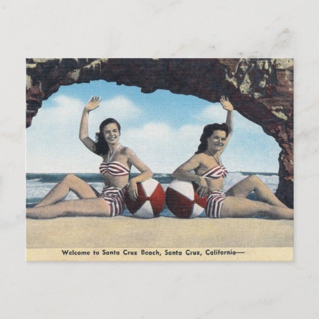 Carte Postale Voyage Rétro - Plage de Santa Cruz Californie  (Devant)