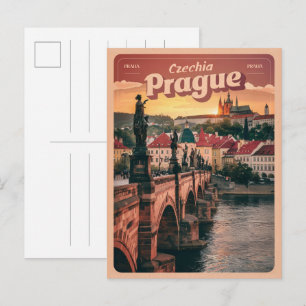 Carte Postale voyage rétro Prague République tchèque cadeaux, po