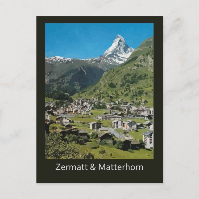 Carte Postale Voyage suisse rétro Zermatt et Mont Matterhorn (Devant)