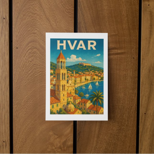 Carte Postale Voyage sur la côte adriatique de Hvar Croatie Rétr (Retro Hvar Croatia Adria Coast Travel Postcard)
