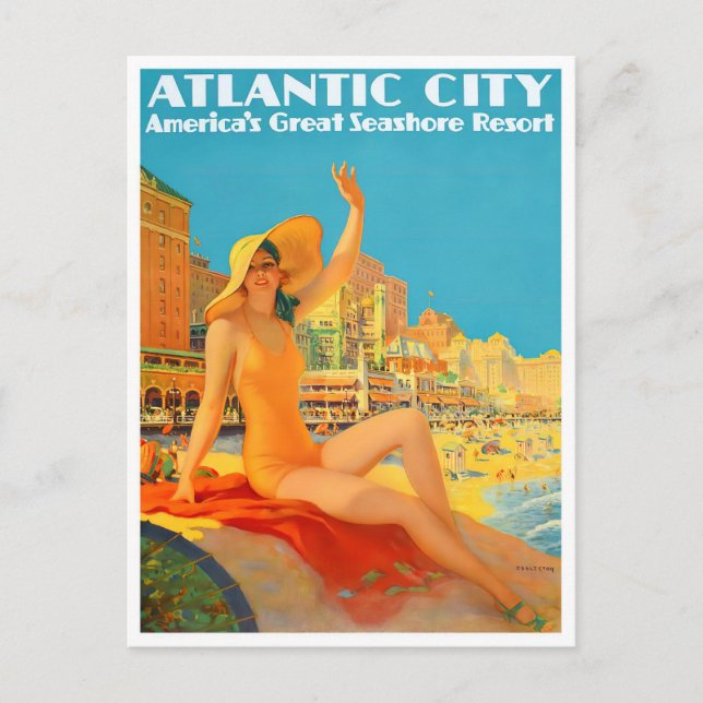 Carte postale voyage vintage Atlantic City (Devant)