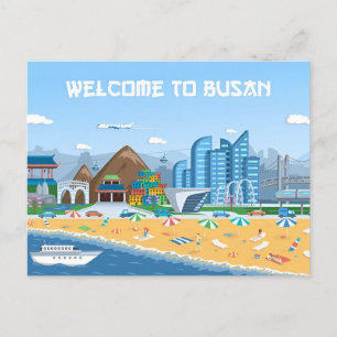 Carte Postale Voyage vintage Busan Corée du Sud Rétro vacances