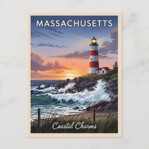 Carte Postale Voyage Vintage Massachusetts Bord de Mer Rétro Pay