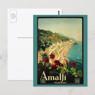 Carte Postale Voyage Vintage, Plage de la Côte italienne d'Amalf