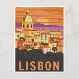 Carte Postale voyage vintage retro aquarelle Lisbonne Portugal