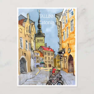 Carte Postale voyage vintage Tallinn Estonie watercolor