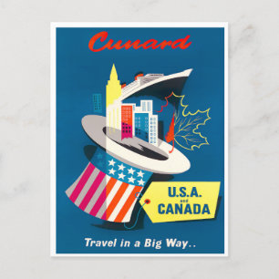 Carte postale voyage vintage USA et Canada