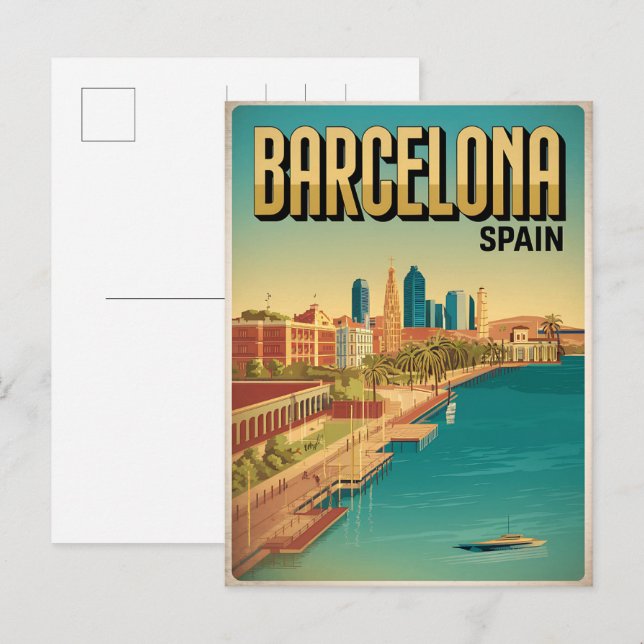 Carte Postale Voyager vintage barcelone vue plage cadeaux (Devant / Derrière)