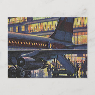 Carte Postale Voyageurs d'affaires vintages en avion à l'aéropor
