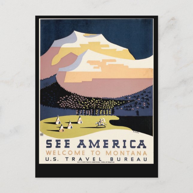 Carte Postale Voyez l'Amérique ~ Bienvenue au Montana (Devant)