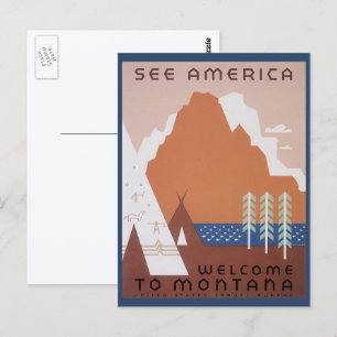 Carte Postale Voyez l'Amérique Bienvenue au Montana, Voyage Vint