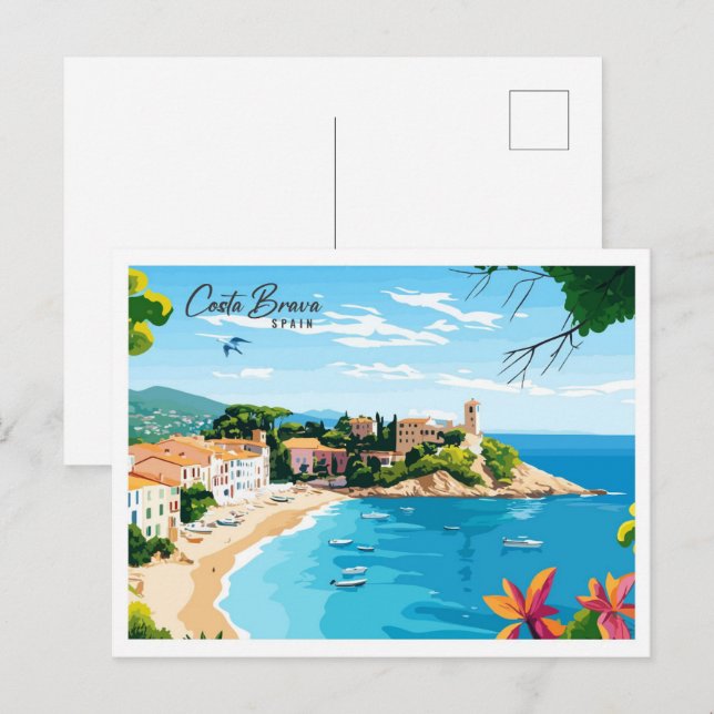 Carte Postale Vue aérienne Costa Brava Espagne Voyage (Devant / Derrière)