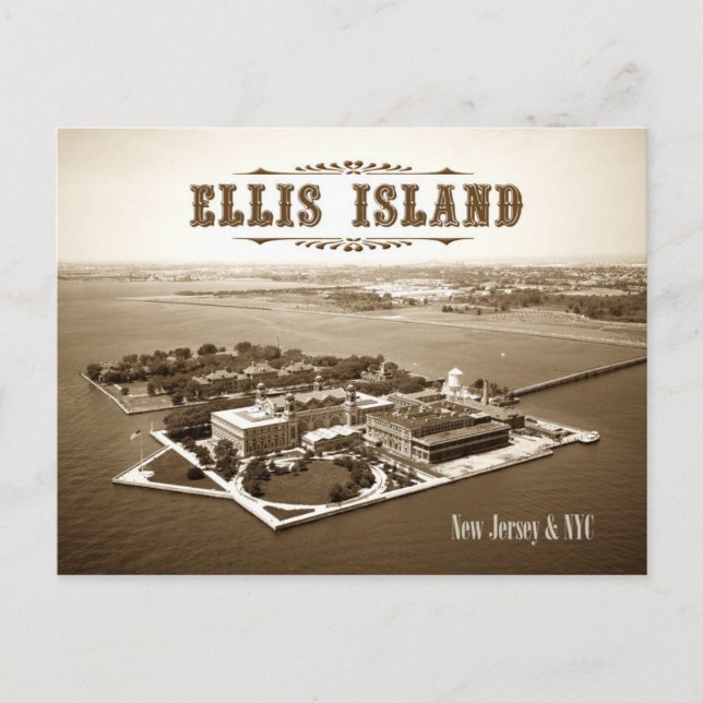 Carte Postale Vue aérienne de Ellis Island, NJ & NY (Devant)
