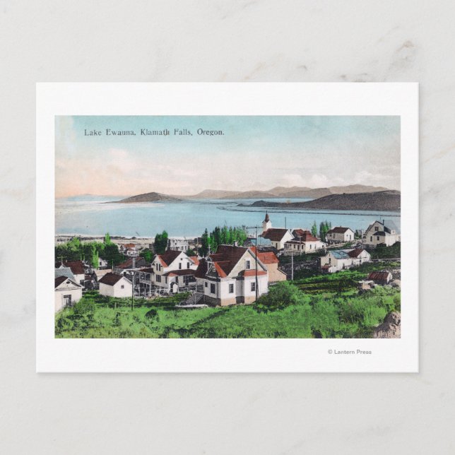 Carte Postale Vue aérienne de la ville et du lac Ewauna (Devant)