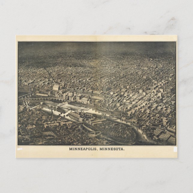 Carte Postale Vue aérienne de Minneapolis, Minnesota (1885) (Devant)