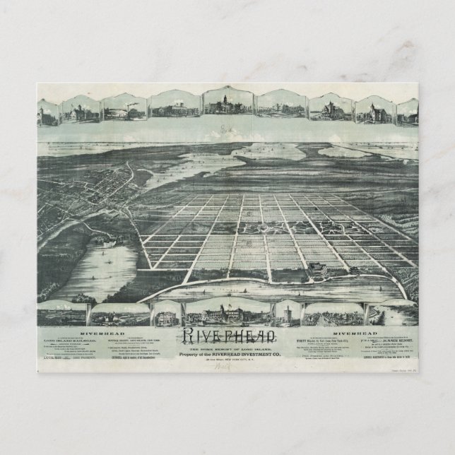 Carte Postale Vue aérienne de Riverhead, New York (1890) (Devant)