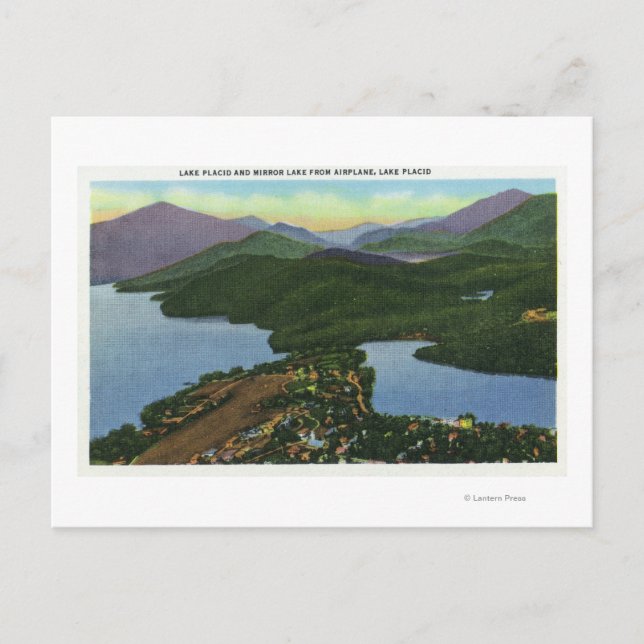 Carte Postale Vue aérienne du lac Placid et du lac Mirror (Devant)