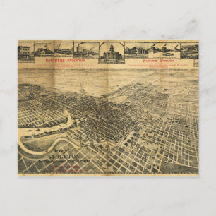 Carte Postale Vue aérienne du nord de Stockton, Californie 1895