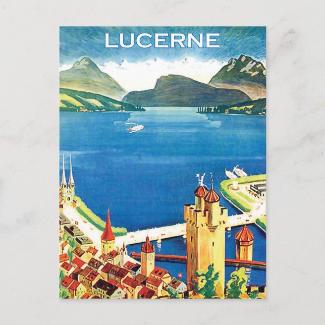 Carte Postale Vue aérienne, ville de Lucerne et lac, Suisse (Devant)