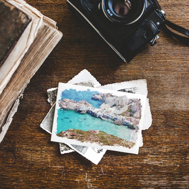 Carte Postale Vue côtière colorée de Milos Grèce (milos greece aegean sea panorama view postcard)