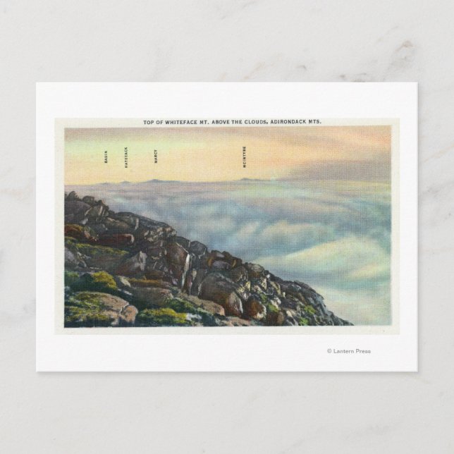 Carte Postale Vue d'autres monts Adirondack au-dessus des nuages (Devant)
