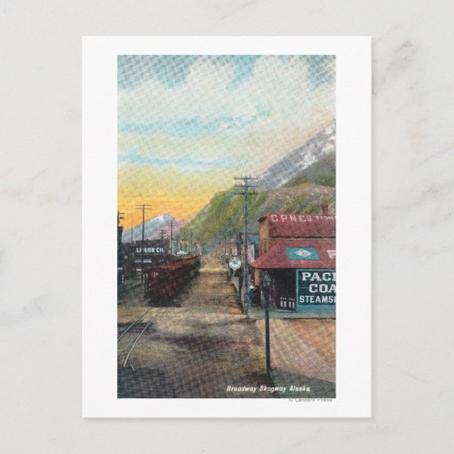 Carte Postale Vue de Broadway & Railroad CarsSkagway, AK (Devant)