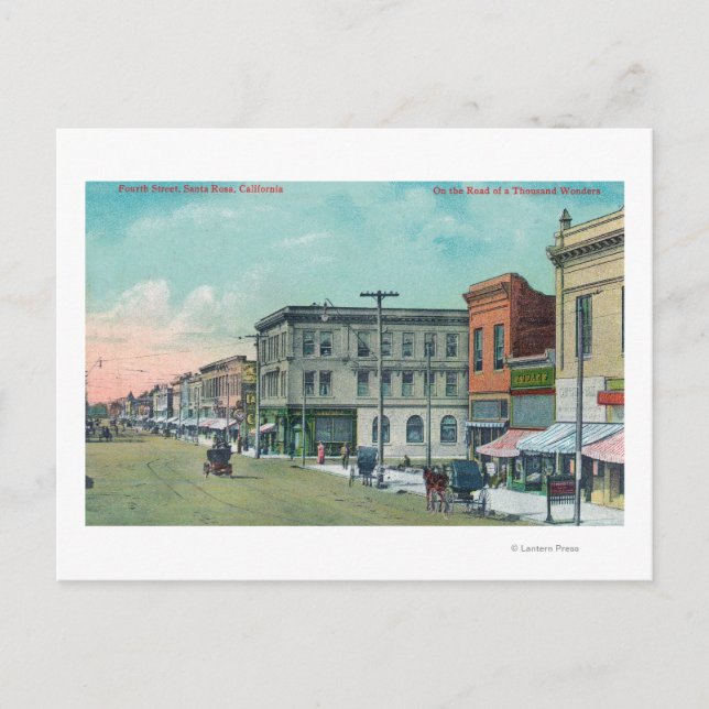 Carte Postale Vue de la quatrième rue Santa Rosa, CA (Devant)