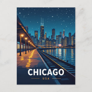 Carte Postale Vue de la skyline de Chicago sous un ciel étoilé