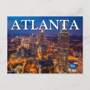 Carte Postale Vue de la ville la nuit   Atlanta, Géorgie
