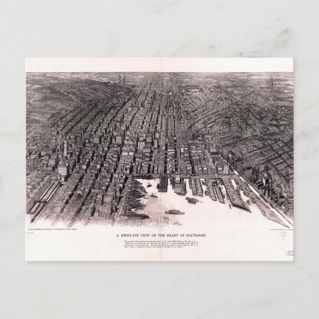 Carte Postale Vue de l'oeil des oiseaux de Baltimore, Maryland ( (Devant)