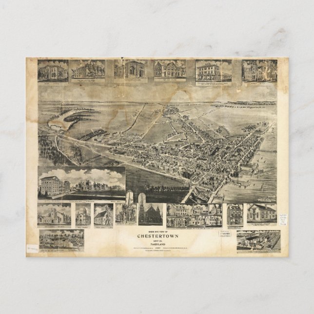 Carte Postale Vue de l'oeil d'oiseaux de Chestertown, Maryland ( (Devant)