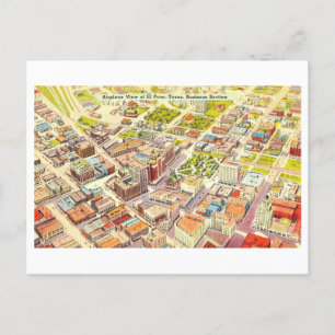 Carte Postale Vue de l'oeil d'oiseaux d'El Paso, Texas, Vintage