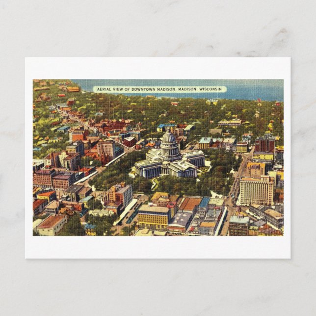 Carte Postale Vue de l'oeil d'oiseaux du Capitole à Madison, Wis (Devant)