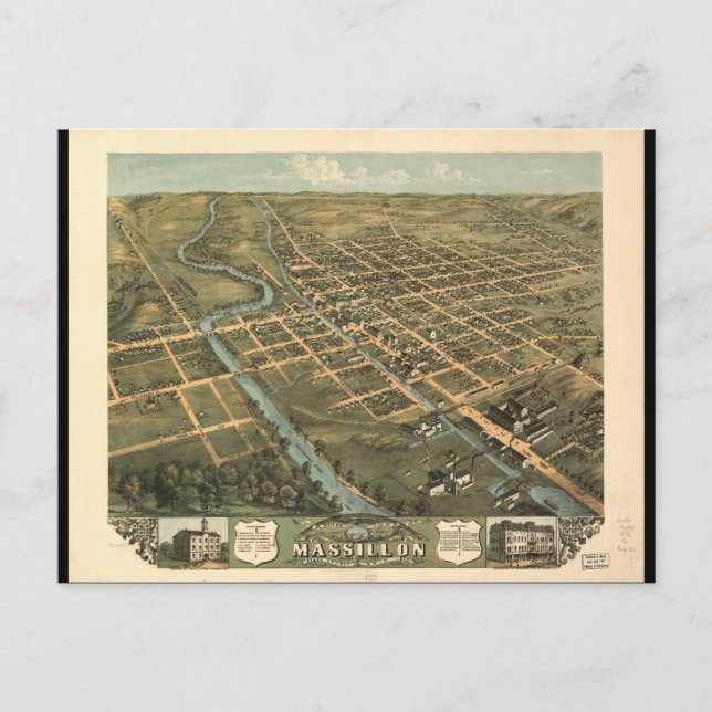 Carte Postale Vue de l'oiseau Massillon Stark Comté Ohio (1870) (Devant)
