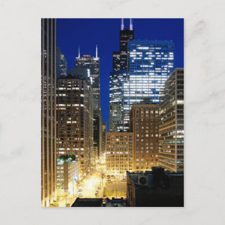 Carte Postale Vue de nuit du paysage urbain de Chicago