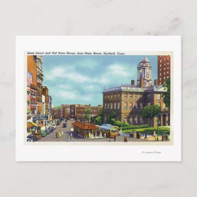 Carte Postale Vue de rue principale de State Street & Old State (Devant)