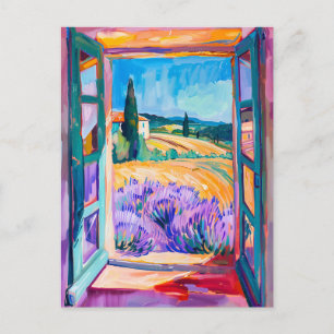 Carte Postale Vue des champs de lavande en été. Peinture