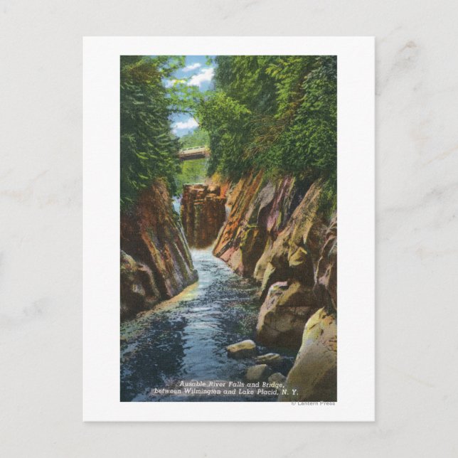 Carte Postale Vue des chutes et du pont de la rivière Ausable (Devant)