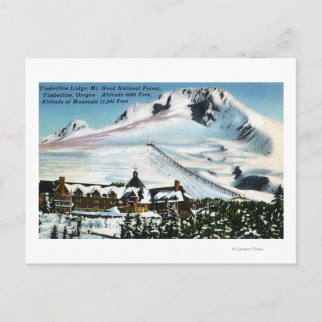 Carte Postale Vue du pavillon Timberline, mont Hood en hiver (Devant)